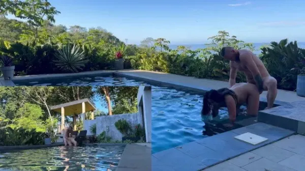 Outdoors Assfucking and Blowjob at the Pool